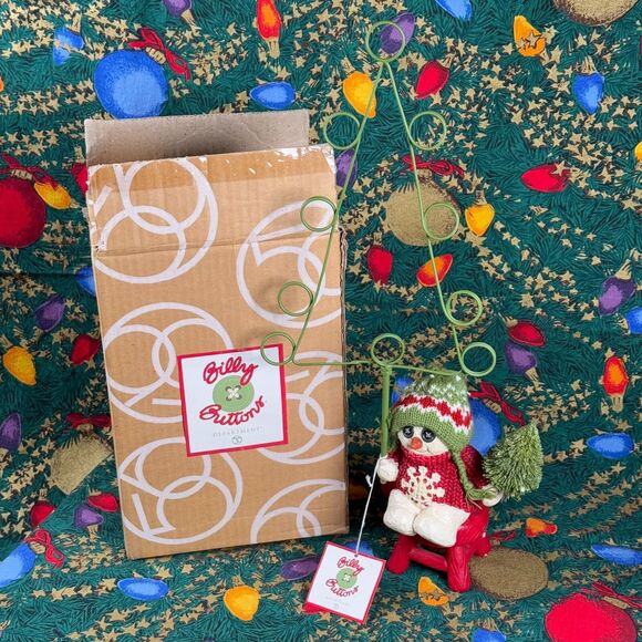 Dept 56 Billy Buttons Snowman With Tree Card Holder 2001 Super Rare with Box - Picture 1 of 16
